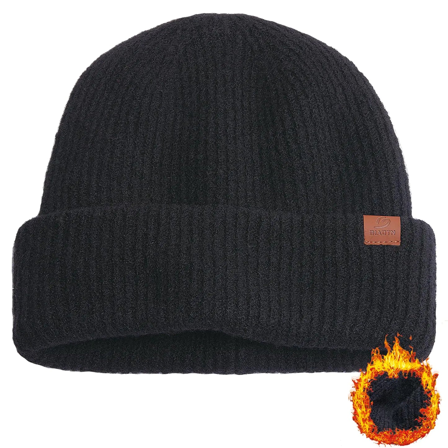 Black Beanie for Men Large Head Knitted Winter Hat for Women 2023 Warm Thick Womens Mens Gifts for Christmas Sleep Snowboarding Cap