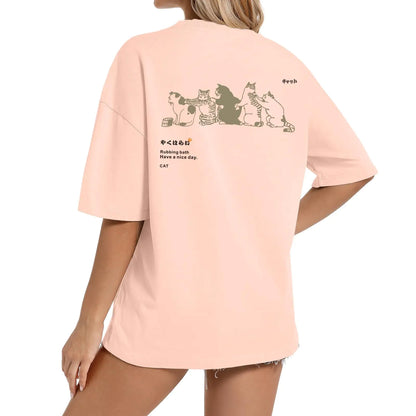 Cayxatiu Cute Cat Graphic Tees for Women Harajuku Shirt Letter Printed Oversized T Shirts Aesthetic Casual Baggy Tshirts (Pink3XL3X-Large)