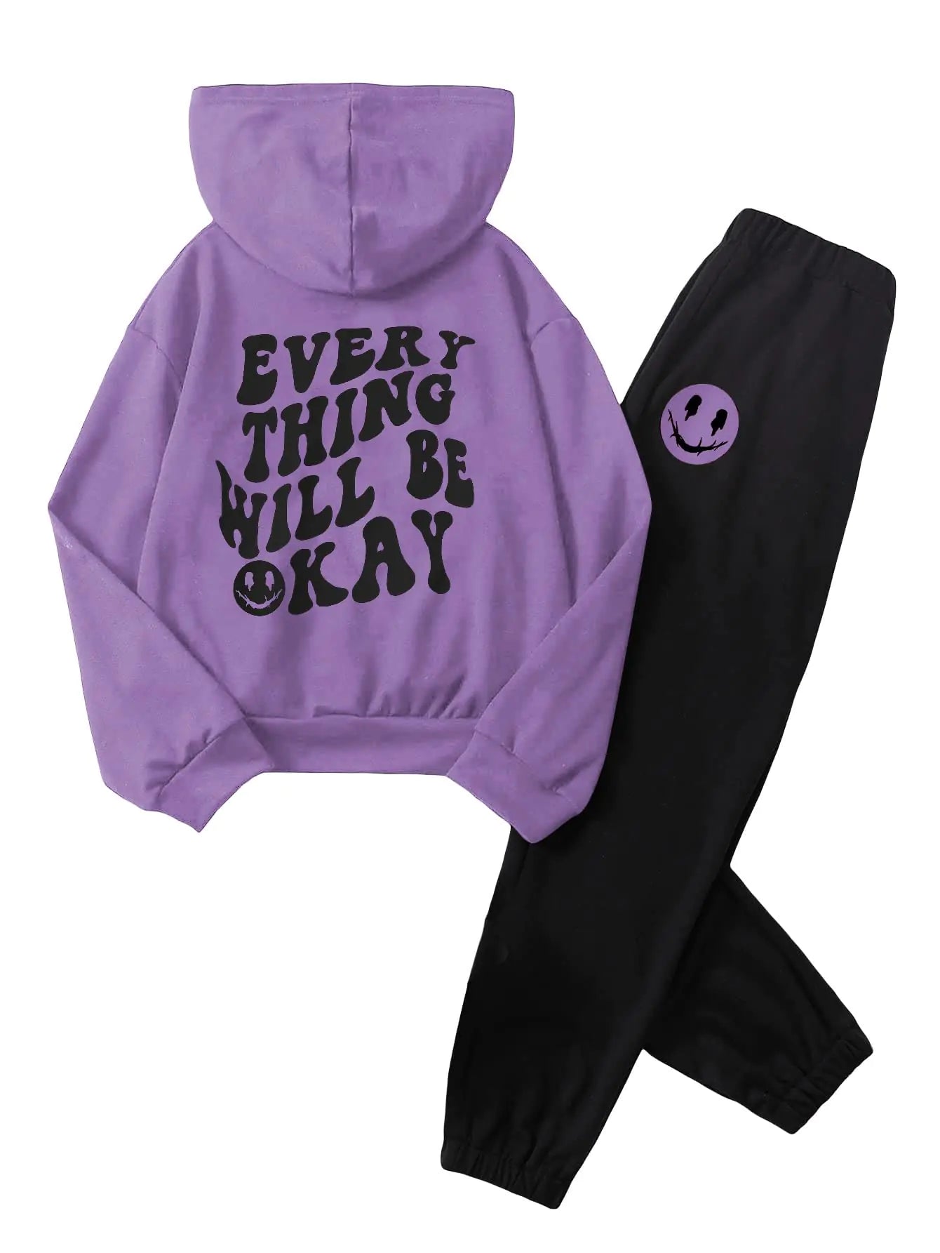 SOLY HUX Girls Sweatsuit 2 Piece Outfits Casual Graphic Long Sleeve Hoodies Sweatshirts and Sweatpants Set Fall Clothes Purple and Black 11 Years